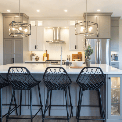 Interior design style example of a modern, transitional kitchen renovation in Winnipeg