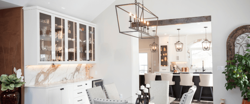 Modern kitchen with elegant dining area